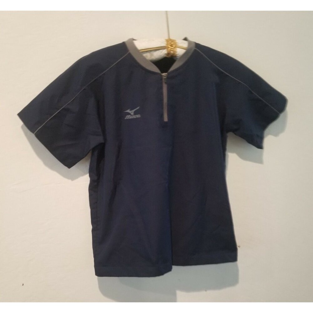 Mizuno Performance Boys Youth Medium Short Sleeve 1/4 Zip Shirt Top Black Active